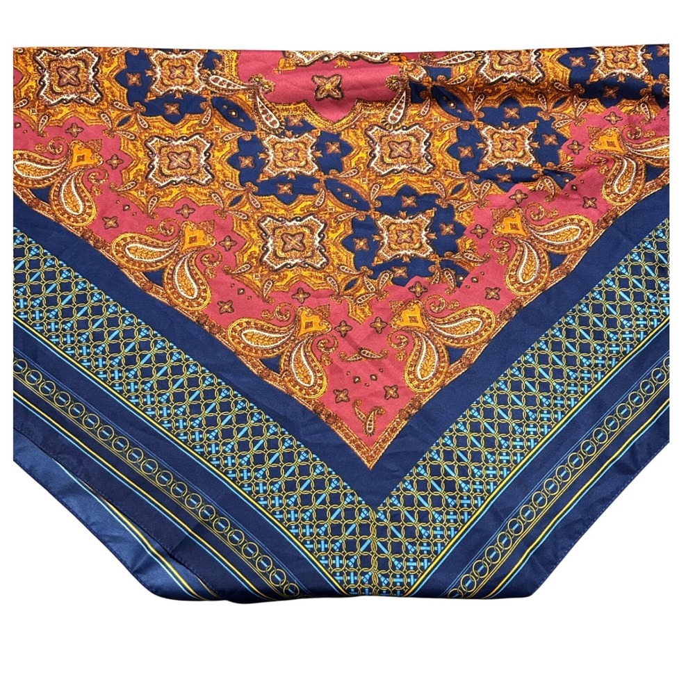 Max Studio Navy Paisley Geometric Square Scarf MS3622005 NWT 36x36